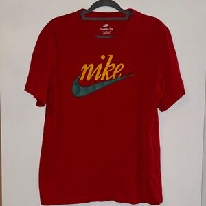 Nike Men's Red and Yellow Logo Tee